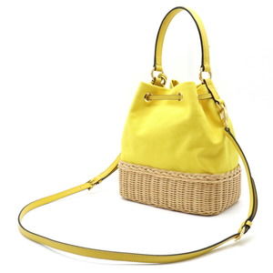 Prada Shoulder Wicker Sol Yellow Canvas Bag